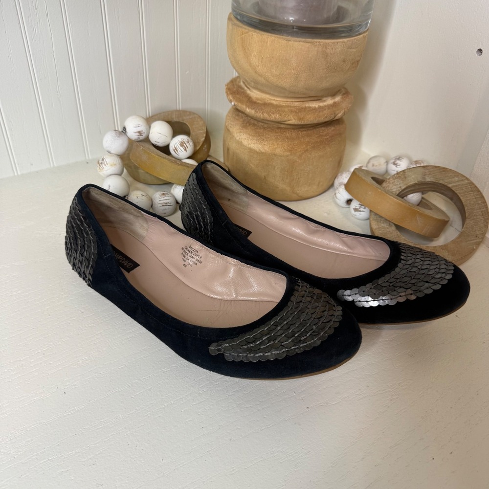 Joan & David Daezza Black Suede Sequin Scale Ballet Flats Shoes Womens 8M